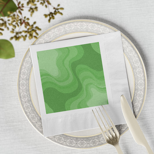 Greenie Meanie Wavey White Coined Napkins, 6.5" x 6.5"