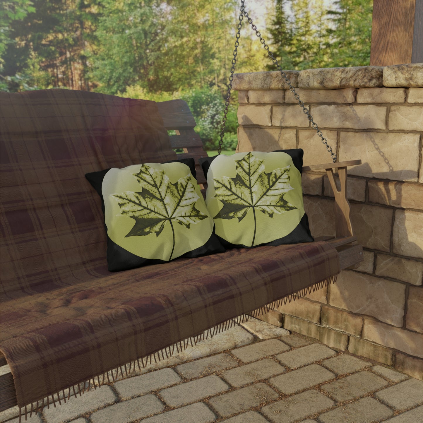 Lemongrass Maple Leaf 16" x 16" Outdoor Pillow