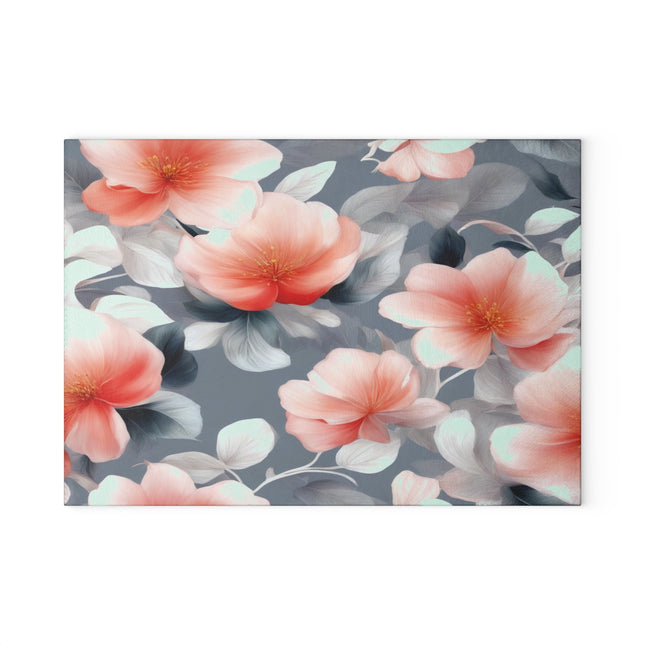 Red Blossom Floral Bunch Glass Cutting Board, 8" x 11"