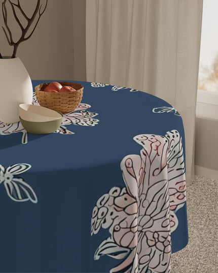 Rose White Floral Butterflies Tablecloth, 55" x 55"