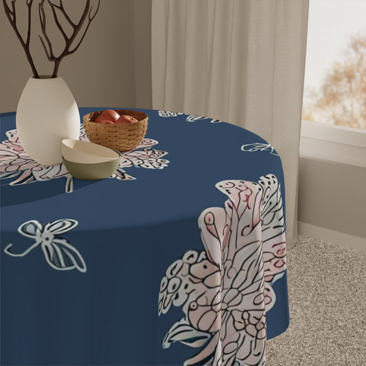 Rose White Floral Butterflies Tablecloth, 55" x 55"