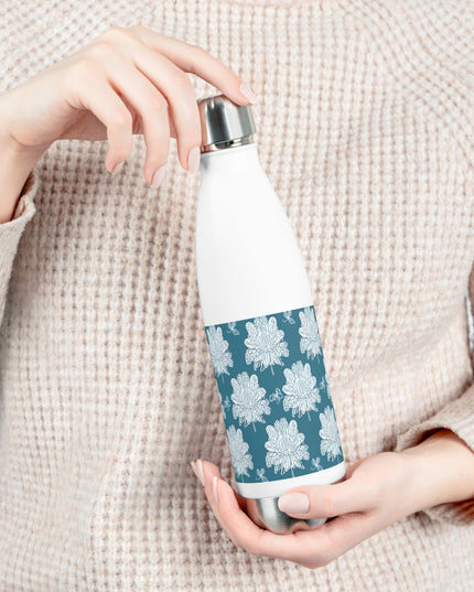 Tif Green White Floral Butterflies 20oz Insulated Water Bottle