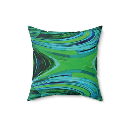 Uzi Spiral Blue Green Faux Suede Square Pillow,  16" x 16"