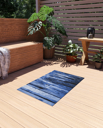 Striped Deep Blue Outdoor Rug, 24" x 36"