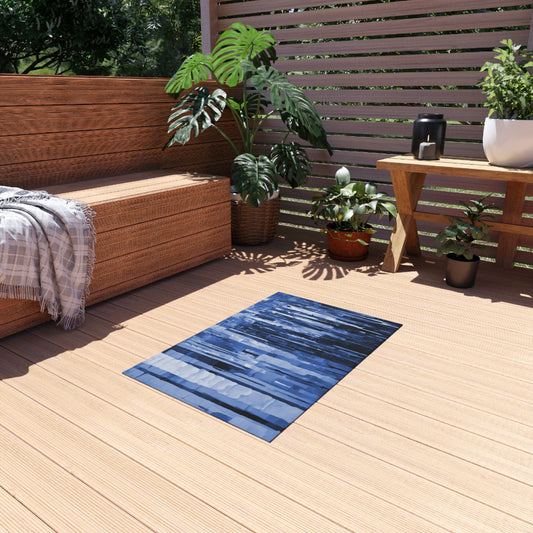 Striped Deep Blue Outdoor Rug, 24" x 36"