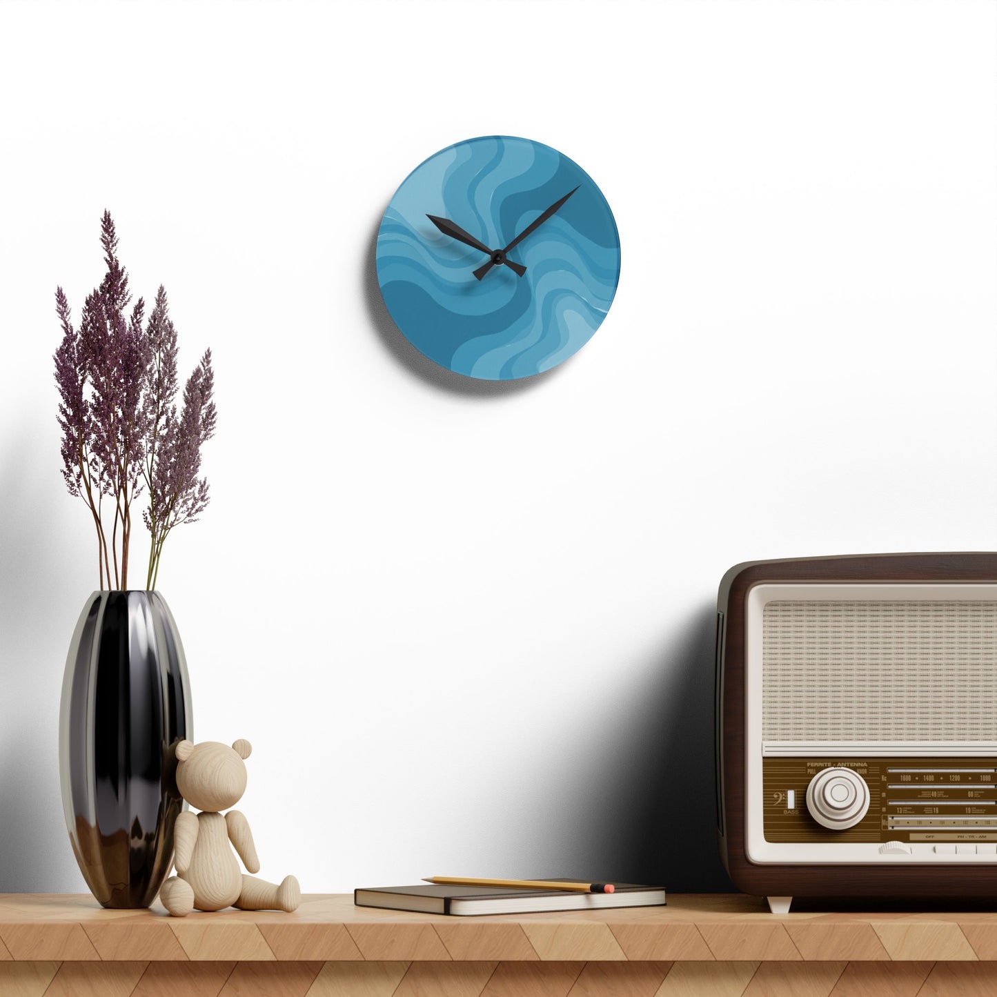 Sky Blue Wavey 8" x 8" Round Acrylic Wall Clock