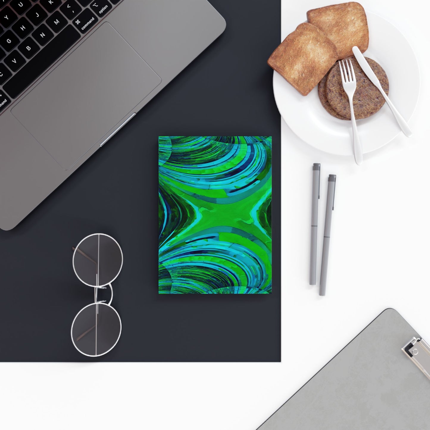 Uzi Spiral Blue Green 5.2" x 7.4" Hard Backed Journal with 128 blank pages