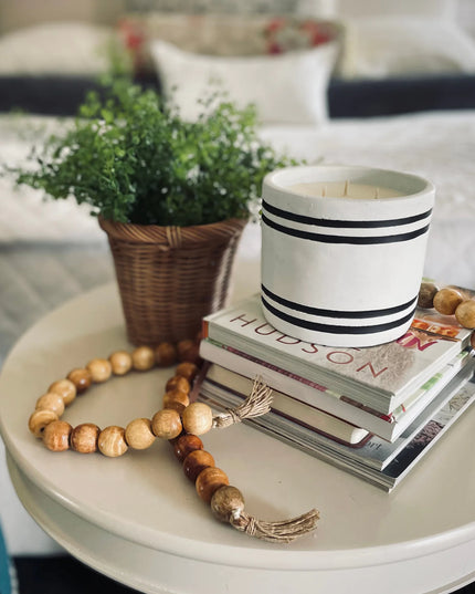 Luxury Large Striped Stone Designer Candle - Rosemary & Mint