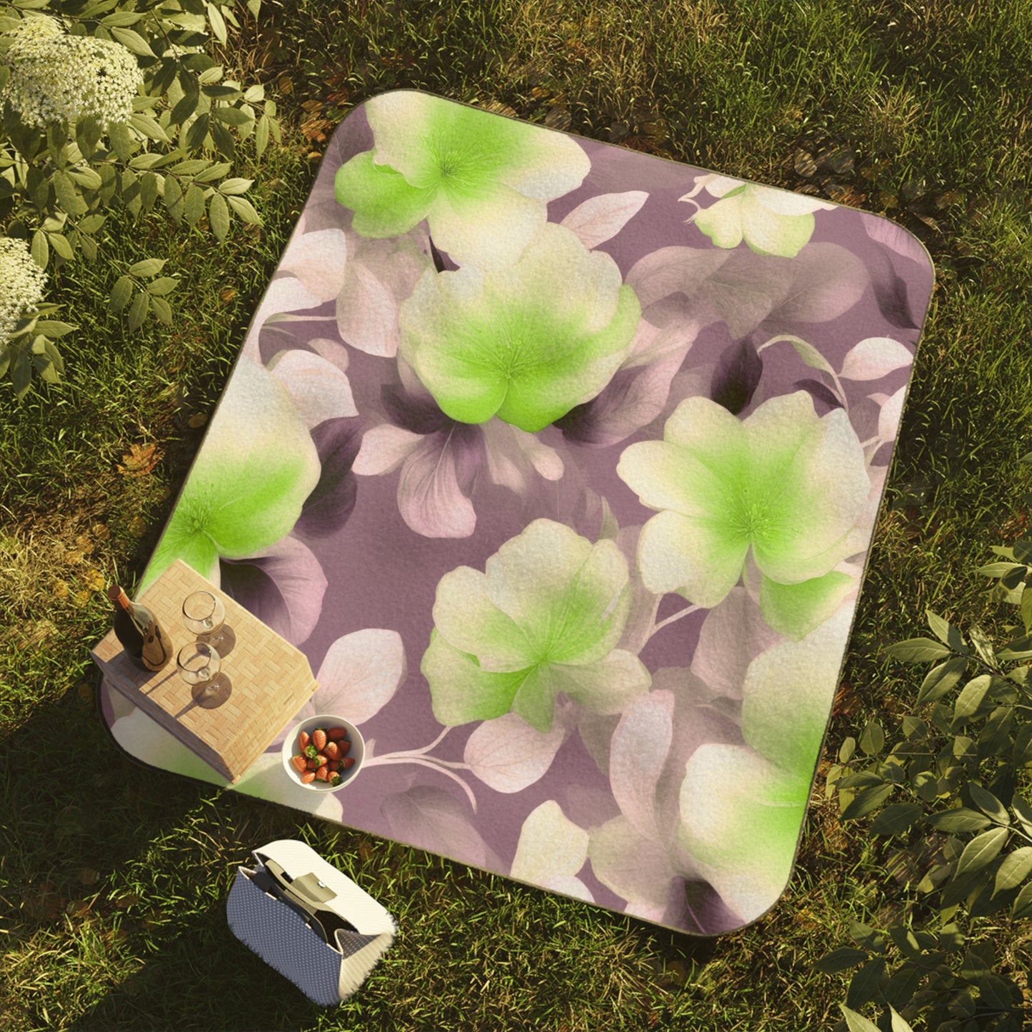 Lime Lavender Floral Bunch 61" × 51" Picnic Blanket