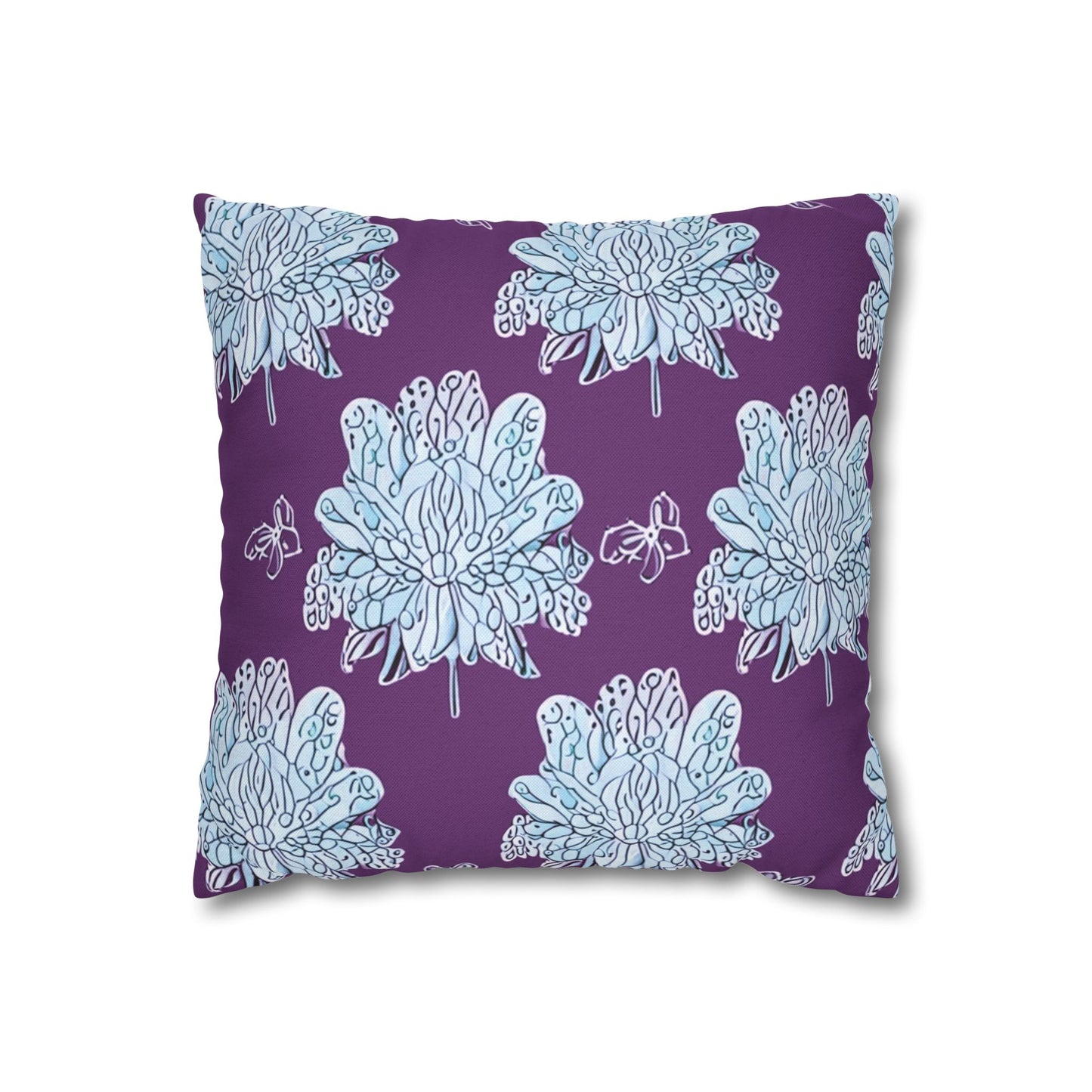 Blue Floral Butterflies Spun Polyester Square Pillowcase, 14" x 14"
