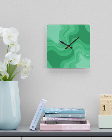 Mint Green Wavey 10.75" x 10.75" Round or Square Acrylic Wall Clock