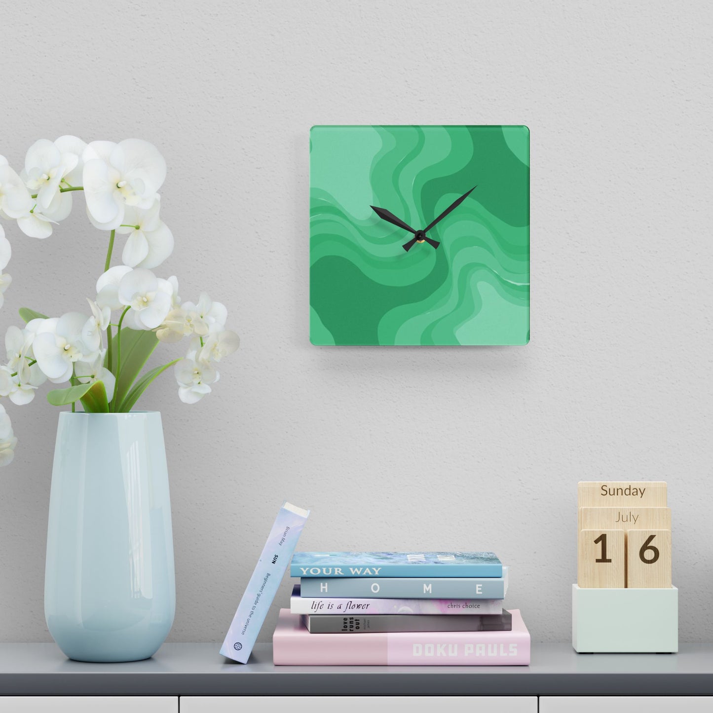 Mint Green Wavey 10.75" x 10.75" Round or Square Acrylic Wall Clock