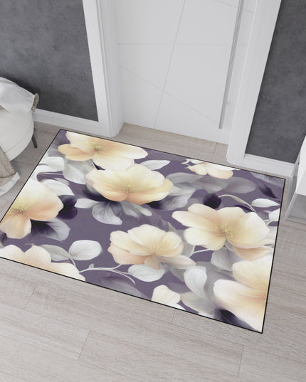 White Blush Floral Bunch Heavy Duty Floor Mat, 48" x 72"