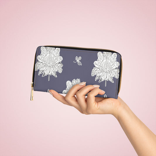 White Floral Butterflies Elegant Abstract Zipper Wallet - Stylish & Functional Accessory for Everyday Use
