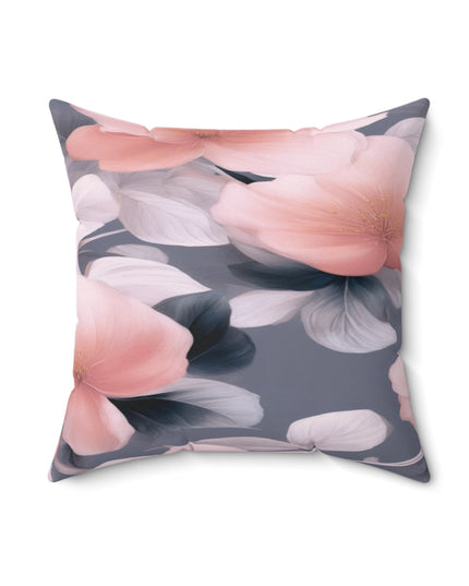 Peach and Blue Gray Floral Bunch Faux Suede Square Pillow, 18" x 18"