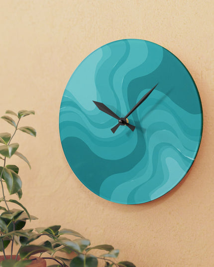 Tif Green Wavey 10.75" x 10.75" Round or Square Acrylic Wall Clock