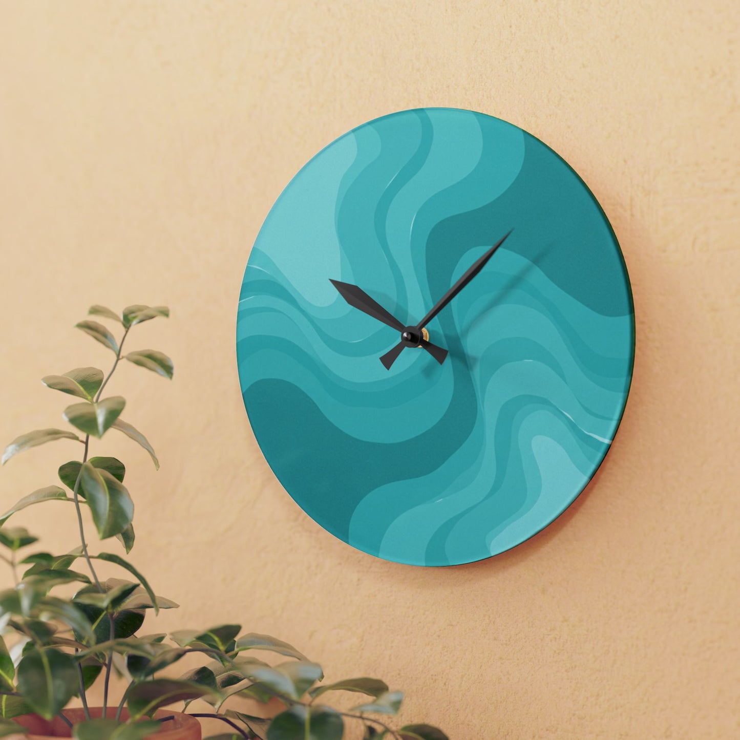 Tif Green Wavey 10.75" x 10.75" Round or Square Acrylic Wall Clock