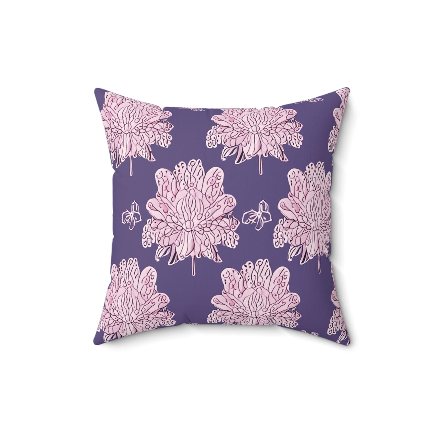 Magenta Floral Butterflies 16" x 16" Faux Suede Square Pillow