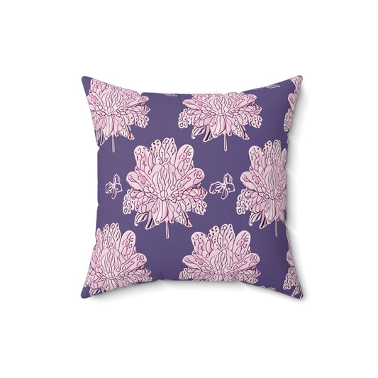 Magenta Floral Butterflies 16" x 16" Faux Suede Square Pillow