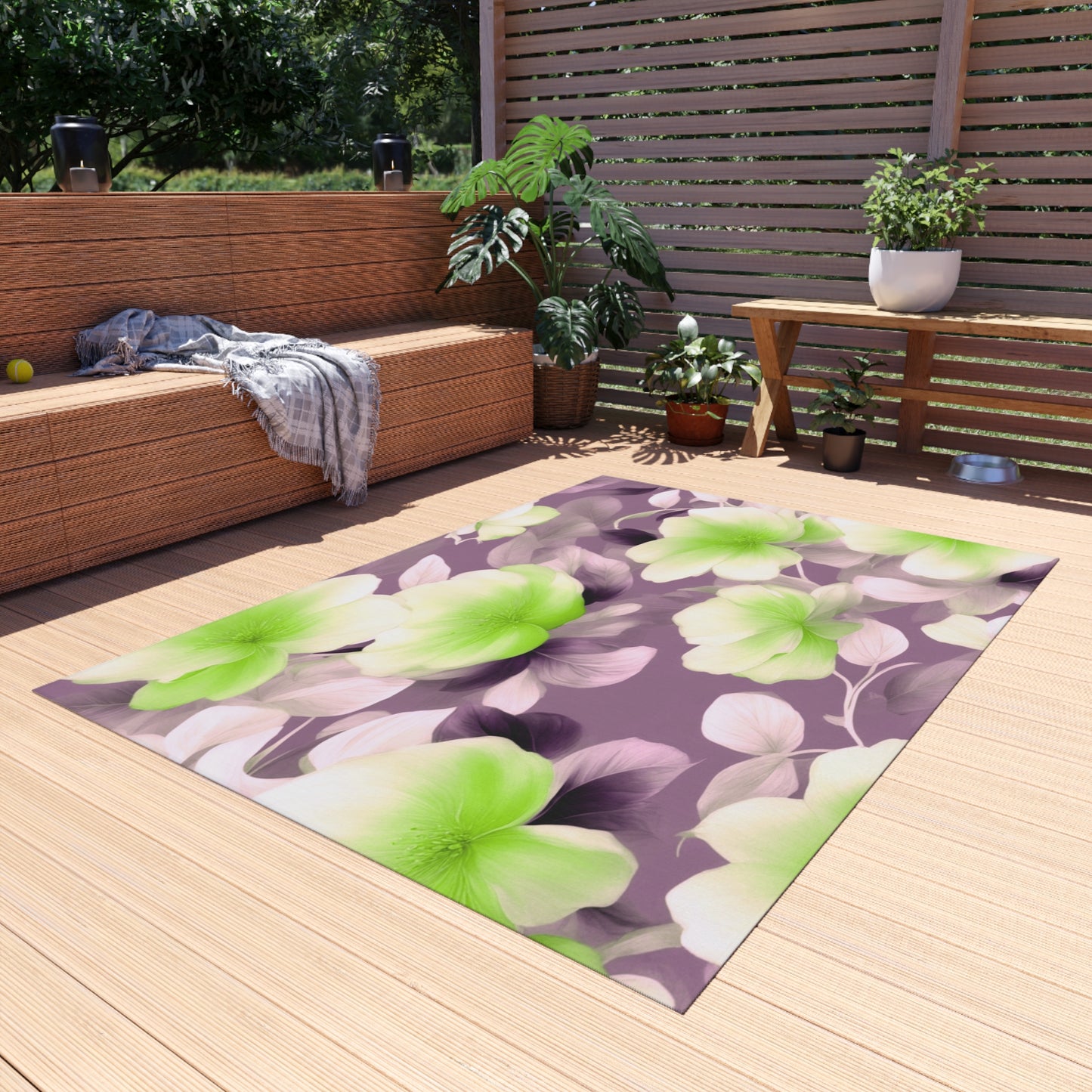 Lime Lavender Floral Bunch Outdoor Rug, 60" x 84"