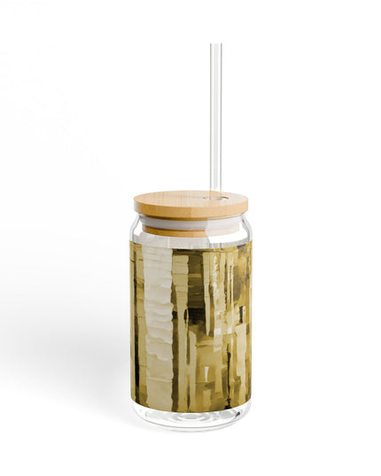 Striped Light Brown Sipper Glass, 16oz