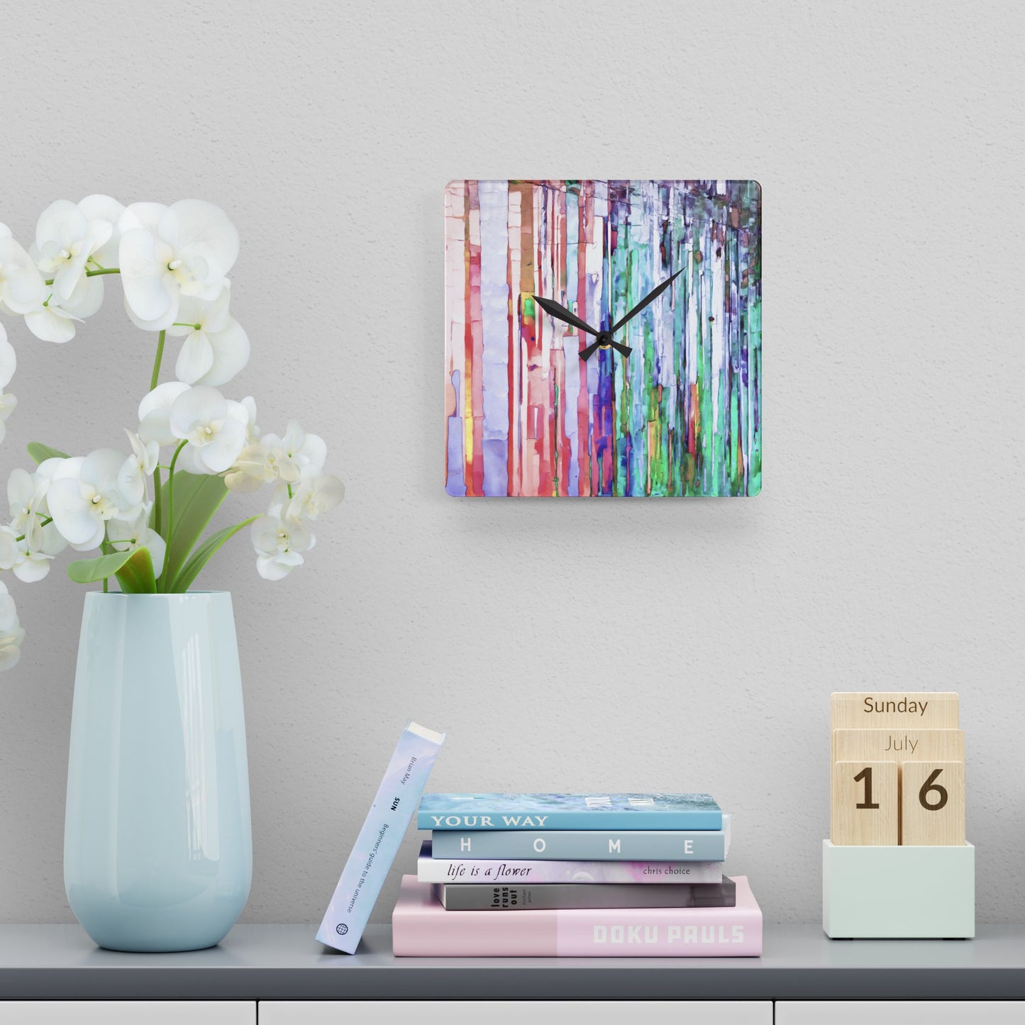 Striped Pastels Acrylic Wall Clock, Round or Square, 10.75" x 10.75"