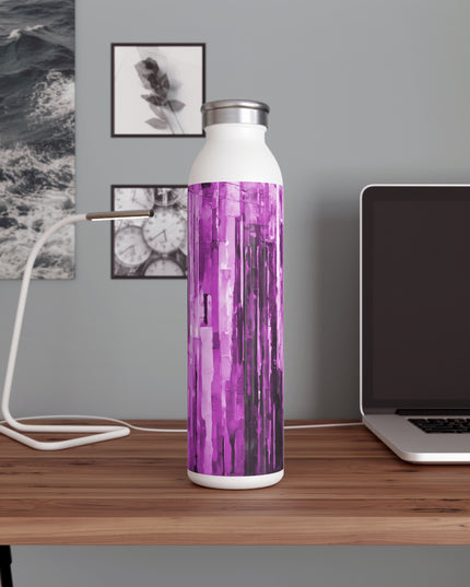 Striped Powder Lavender Slim Water Bottle, 20 oz White