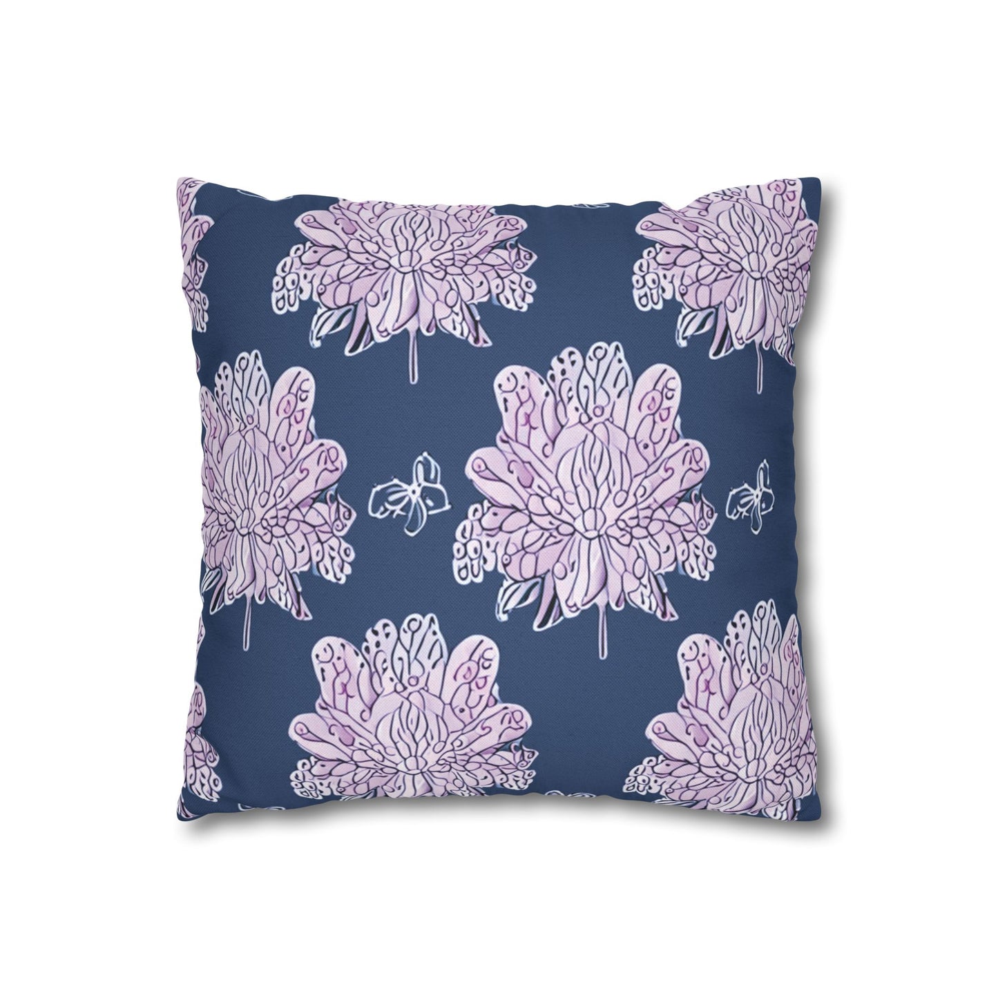 Purple White Floral Butterflies Spun Polyester Square Pillowcase, 14" x 14"