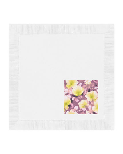 Lemon Blossom Floral Bunch White Coined Napkins, 4.8" x 4.8"