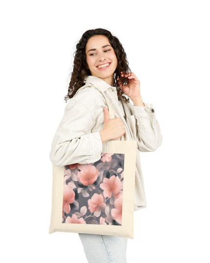 Peach and Blue Gray Floral Bunch Cotton Canvas Tote Bag