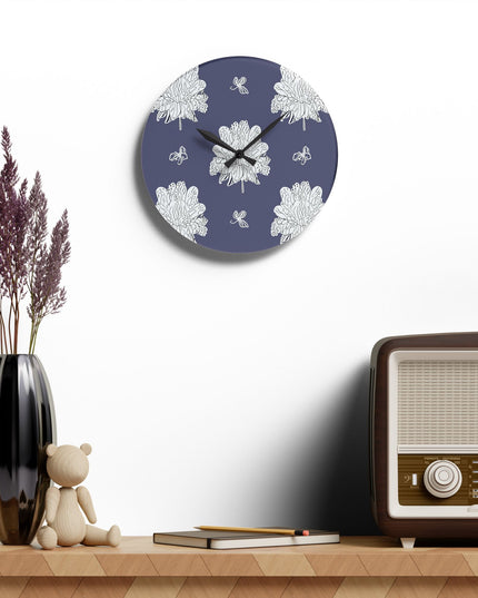 White Floral Butterflies Acrylic Wall Clock, Round or Square, 10.75" x 10.75"