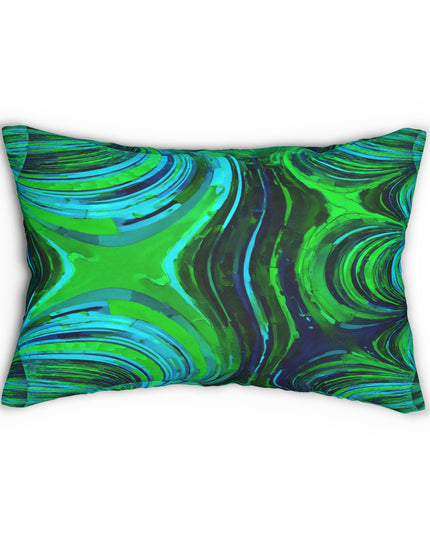 Uzi Spiral Blue Green Spun Polyester Lumbar Pillow, 20" x 14"