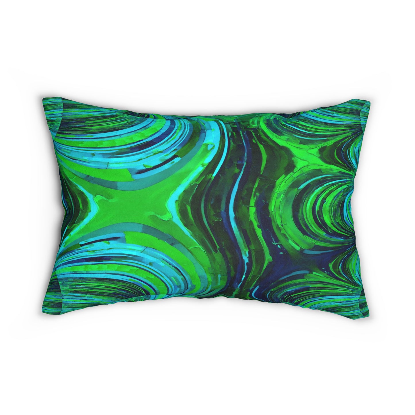 Uzi Spiral Blue Green Spun Polyester Lumbar Pillow, 20" x 14"