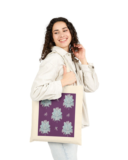 Blue Floral Butterflies Cotton Canvas Tote Bag