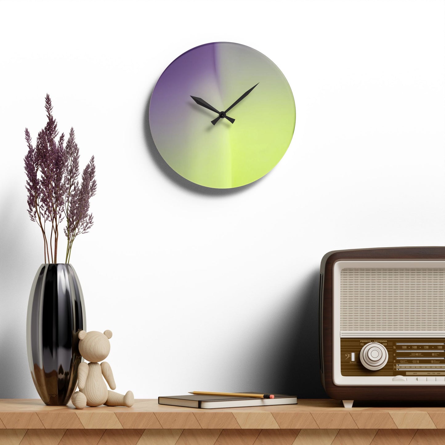 Purple Golden Fade Acrylic Wall Clock, Round or Square, 10.75" x 10.75"