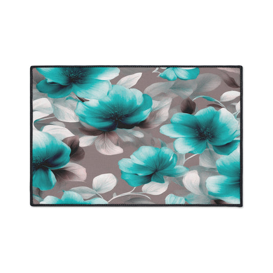 Tif Green Gray Floral Bunch Heavy Duty Floor Mat, 18" x 27"