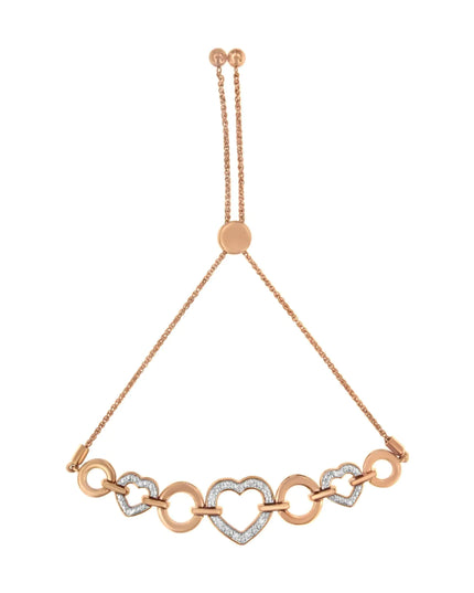 14K Rose Gold Plated .925 Sterling Silver Diamond Accent Circle and Heart Link Adjustable 6”-10” Bolo Bracelet (I-J Color, I3 Clarity)