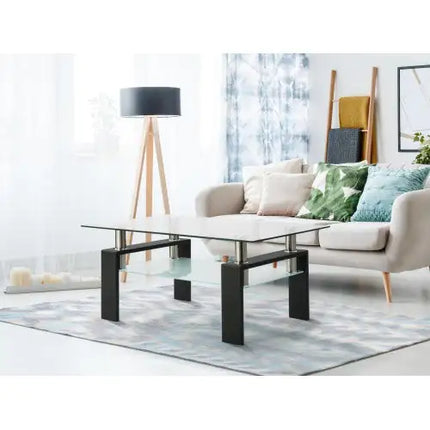 Black Glass Coffee Table, Modern Side Center Table, Living Room Furniture