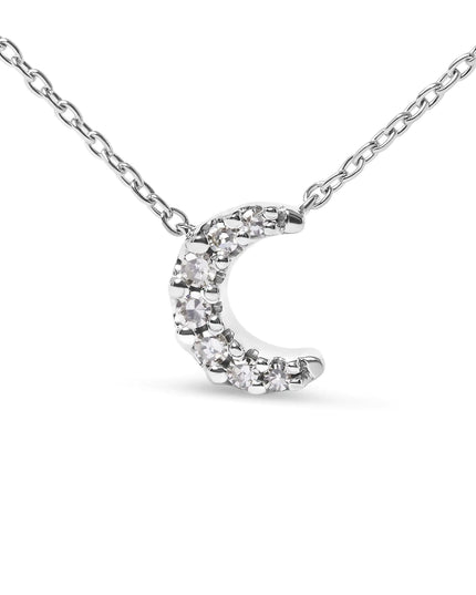 10K White Gold Diamond Accented Crescent Moon Shaped 18" Inch Pendant Necklace (H-I Color, I1-I2 Clarity)