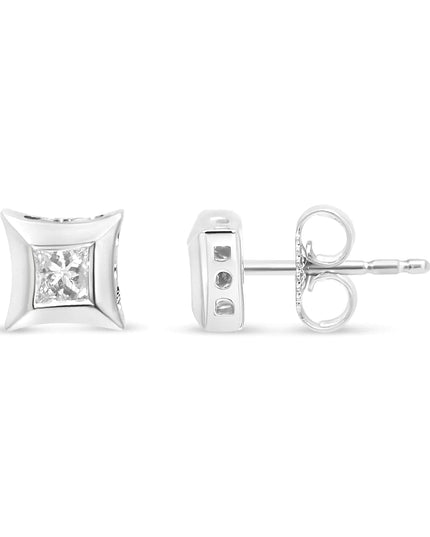 10K White Gold 1/3 Cttw Invisible Set Style Princess-Cut Diamond Stud Earrings (H-I Color, SI2-I1 Clarity)