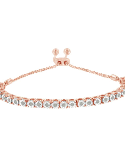 .925 Sterling Silver 1/4 Cttw Miracle-Set Diamond 4”-10” Adjustable Bolo Tennis Bracelet (I-J Color, I3 Clarity)