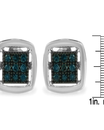 Sterling Silver Rose Cut Treated Blue Diamond Square Stud Earring (0.25 cttw, Blue Color, I2-I3 Clarity)