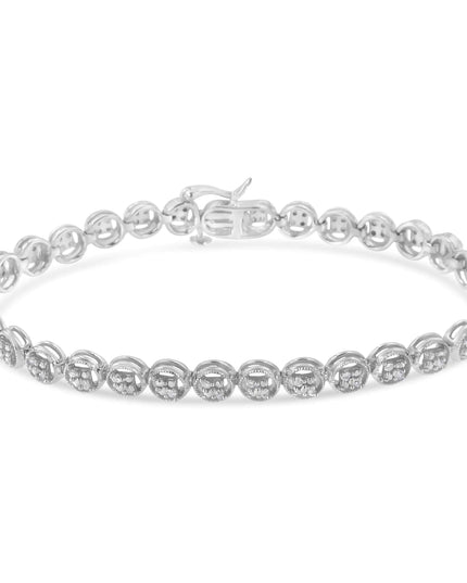 .925 Sterling Silver 1/4 Cttw Diamond 7" Open Circle Wheel Link Tennis Bracelet (I-J Color, I2-I3 Clarity)