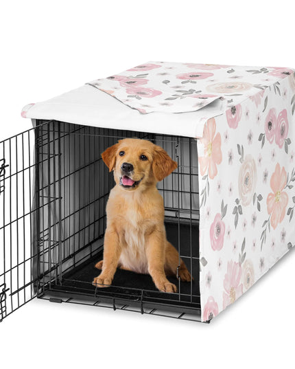 Sweet Jojo Designs 36" Medium Dog Crate Cover – Blush Pink & Grey Boho Floral with Watercolor Rose and Lily – Bohemian Farmhouse Chic
