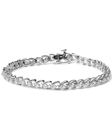 .925 Sterling Silver 1.00 Cttw Diamond C-Shaped Link Bracelet (I-J Color, I3 Clarity)
