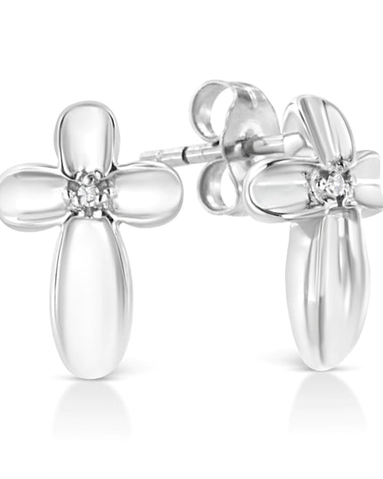 .925 Sterling Silver Prong Set Diamond Accent Floral Cross Stud Earring (I-J Color, I1-I2 Clarity)