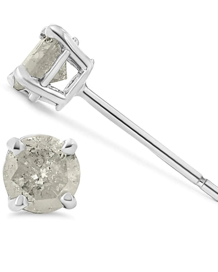 .925 Sterling Silver 4-Prong Round-cut "Salt and Pepper" Diamond Classic Stud Earrings (I-J Color, I3 Clarity)