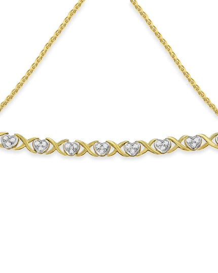 10K Yellow Gold over .925 Sterling Silver 1/10 Cttw Diamond Heart and X-Link 6”-9” Adjustable Bolo Bracelet (H-I Color, I2-I3 Clarity)