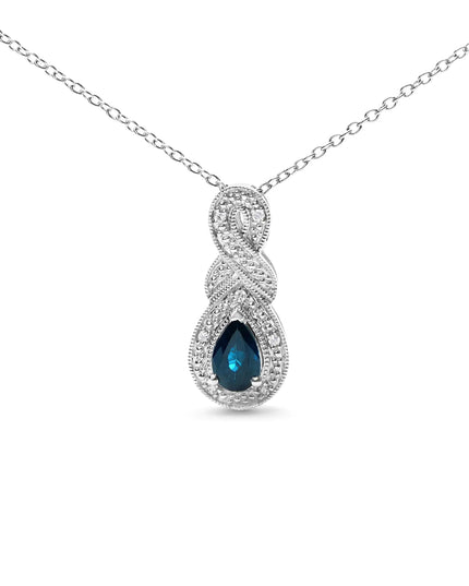 .925 Sterling Silver 6x4mm Pear Sapphire and Diamond Accent Infinity Drop 18" Pendant Necklace (H-I Color, SI1-SI2 Clarity)