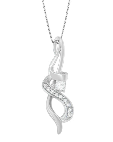 Espira 10K White Gold 1/5 cttw Round Cut Diamond Swirl Pendant Necklace (J-K, I1-I2)